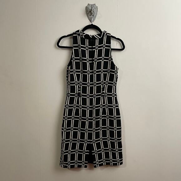 Milly 4 black cream bodycon dress geometric Corpcore business casual turtleneck - Picture 5 of 7